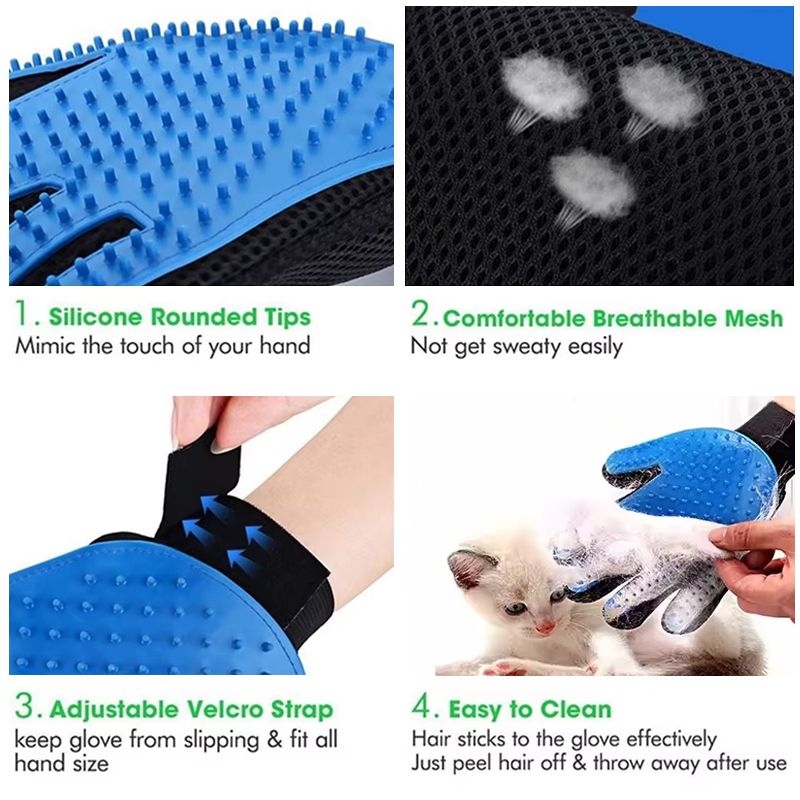 Pet Hair Removal Brush Cat and Dog Hair Removal Gloves Cat and Dog Floating Hair Bath Supplies Rubber Gloves Grooming Comb Pet Finger Cleaning Massage Tool Hair Removal Brush Pet Grooming Gloves
