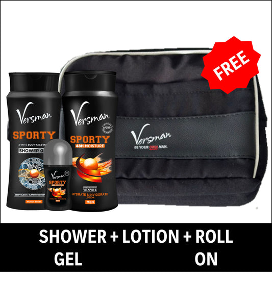 Versman Bro Kit: Sporty 400ml Lotion + Shower Gel + Roll On Deo (Pack of 3)