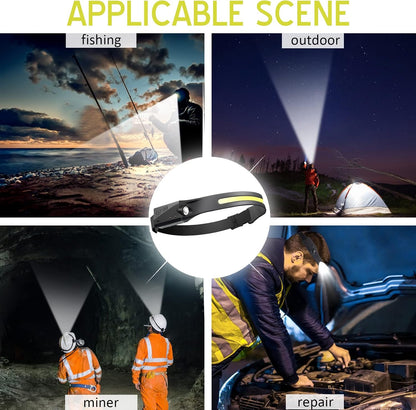 1pcs LED Headlamp Rechargeable Flashlight for Adults, 230 Wide Beam Headlight, Motion Sensor Head Lamp, Adjustable Headband Outdoor Waterproof Head Light for Running, Camping, H