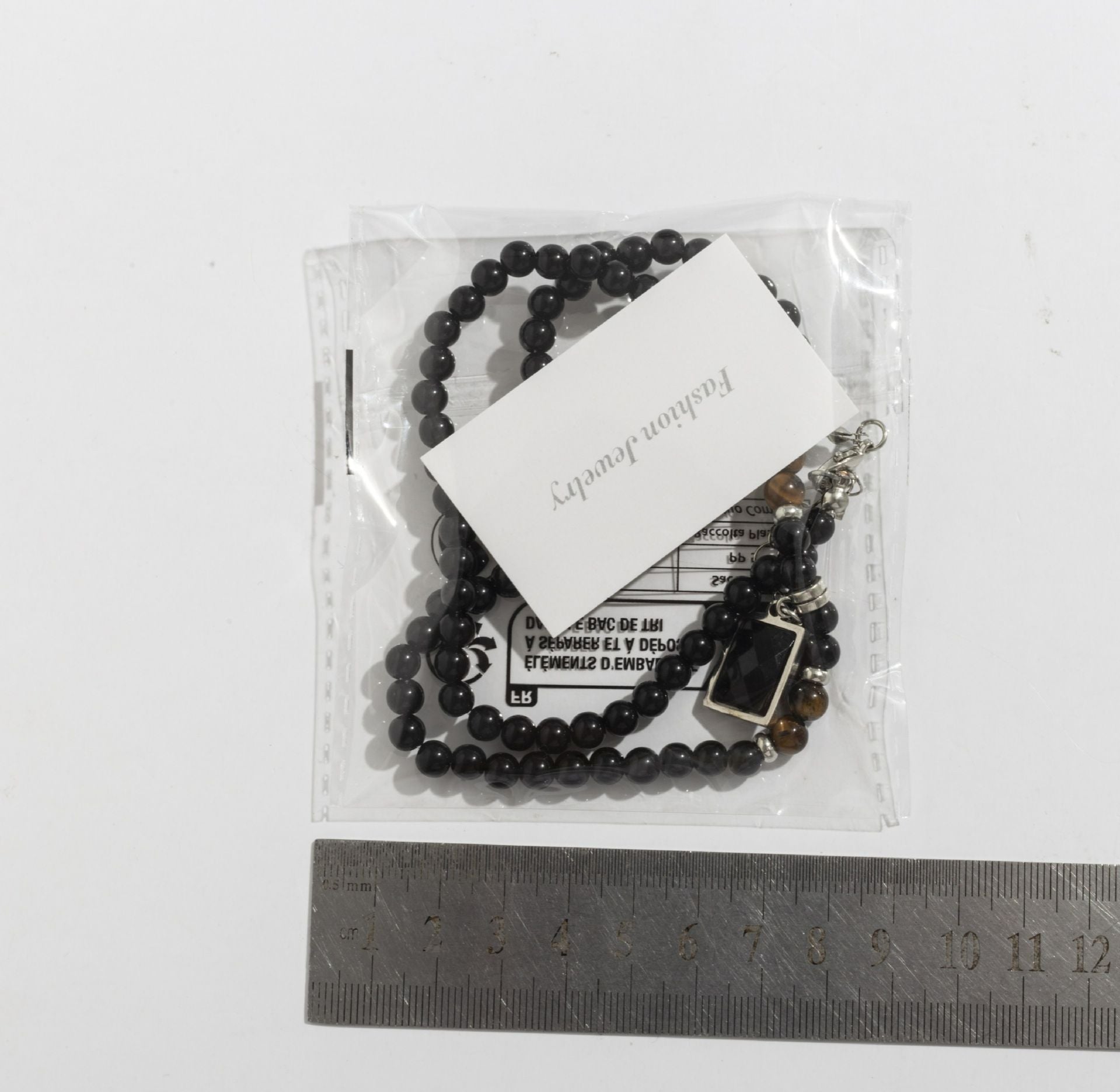 Black Beads with Square Pendant Necklace for Men Trendy Accessories on the Neck Collar 2024 Fashion Jewelry Male Gift Decoration