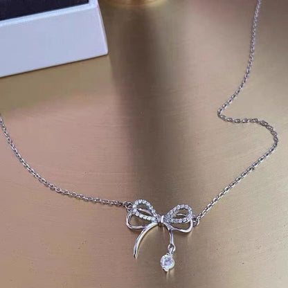 bow-knot necklace Bow with pendant temperament noble pretty Match any occasion and clothes Women's Necklaces