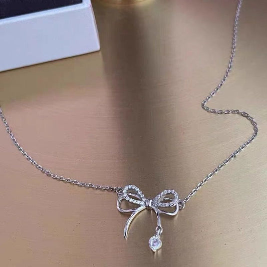 bow-knot necklace Bow with pendant temperament noble pretty Match any occasion and clothes Women's Necklaces