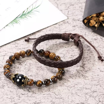 New Arrivals Personality Men Watch Bracelet Set Men's Black Quartz Watches for Man Leather Strap Pin Buckle Brown Bracelet Best Gift for Male