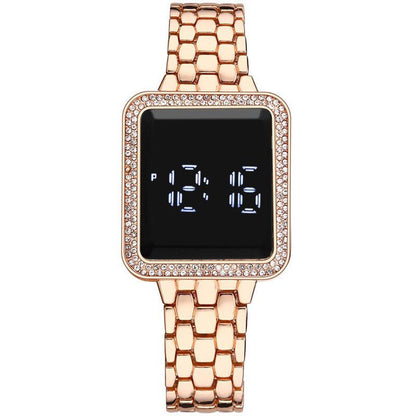 Square diamond inlaid led simple steel band watches touch wrist watch for man and women casual fashion trend electronic watchs