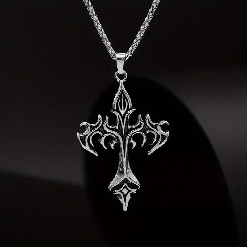 Stainless Steel Necklace Flame Vintage Men'S Pendant Necklace Accessories Alloy Personality Cross