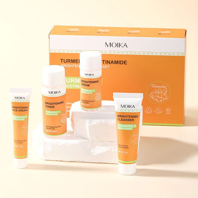 Turmeric Brightening 4-Step Skincare Set - Clarifying Cleanser, Hydrating Toner, Dark Spot Serum & Nourishing Cream | Reduces Dullness, Fades Acne Marks & Balances Oil for Glowing Skin