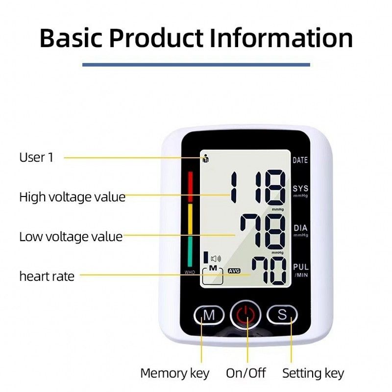 Blood Pressure Monitor Upper Arm Automatic Tonometer LCD Digital