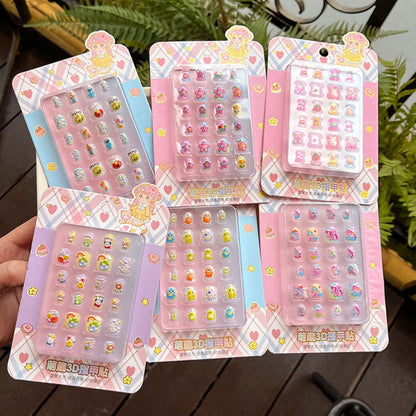 New 3D Stereoscopic Nail Stickers for Children, Cute Finger Stickers for Kindergarten Girls, Eco friendly Jelly Glue Nail Stickers