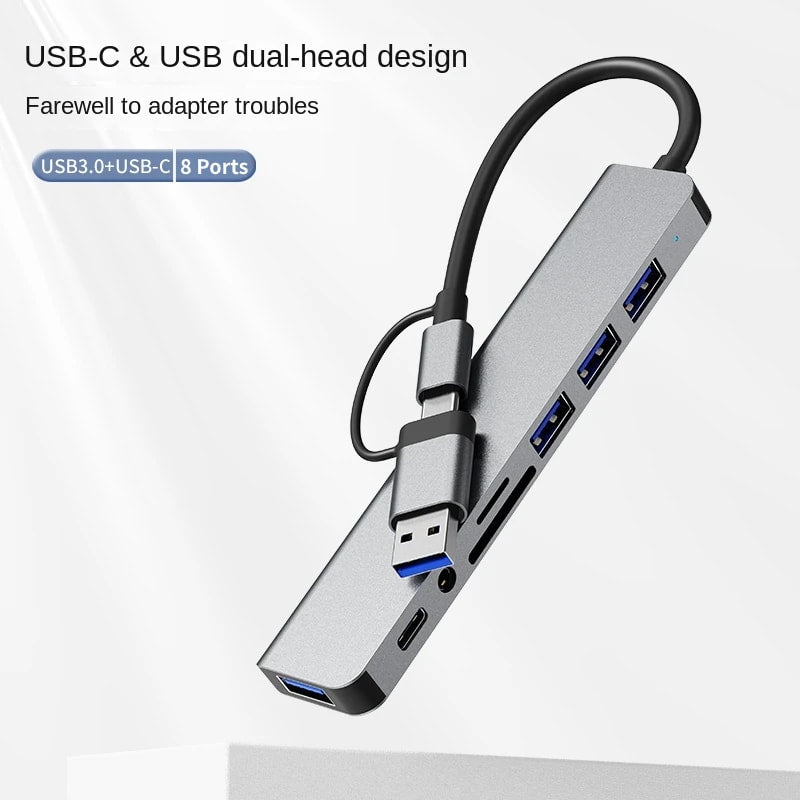 USB C Hub 8 In 1 Type C To Adapter SD/TF Card Reader PD Fast Charge 3.5 Audio Thunderbolt 3 USB Dock For MacBook Pro 8-in-1