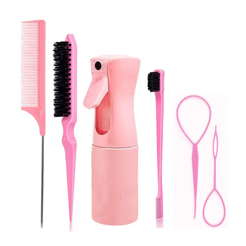 6 PCS/Set Hair Brush Set Hairdressing Spray Bottle Kit Hair Braiding Loop Rat Tail Comb Teasing Hair Brush Edge Control Hair Brush Mist Sprayer Hair Styling Tools