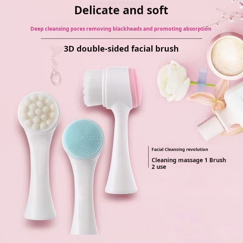 Double sided facial brush with soft bristles and silicone facial cleanser, manual cleansing brush, facial cleansing tool, deep pore cleaning device
