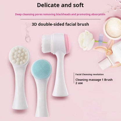 Double sided facial brush with soft bristles and silicone facial cleanser, manual cleansing brush, facial cleansing tool, deep pore cleaning device
