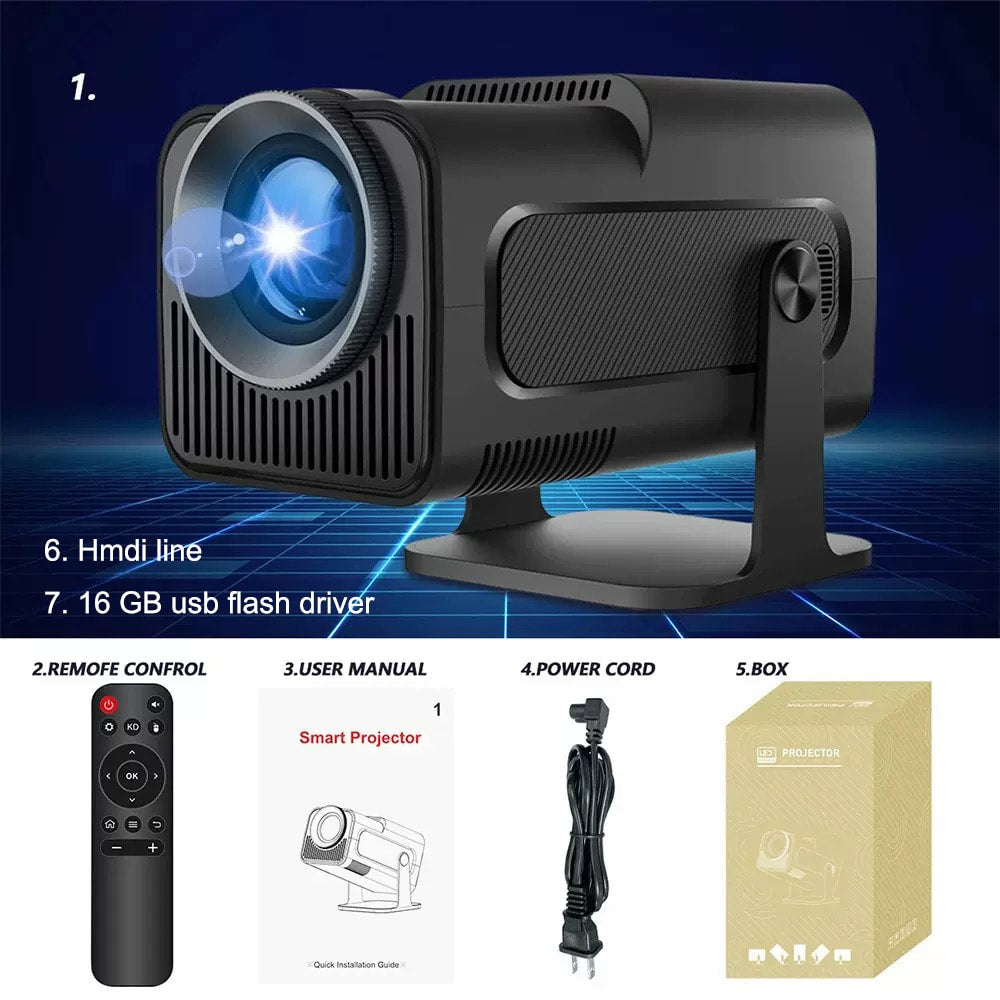 HY320 Model(not HY320 Mini), JEERO 4K Android Projector, Dual Wifi 6, Wireless 5.0, Portable Cinema Projector with Upgraded Features, 16g usb flash driver and Hmdi line as gift