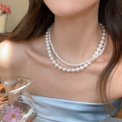 New French temperament geometric pearl double-layer necklace fashionable simple high-end clavicle chain fashionable versatile necklace