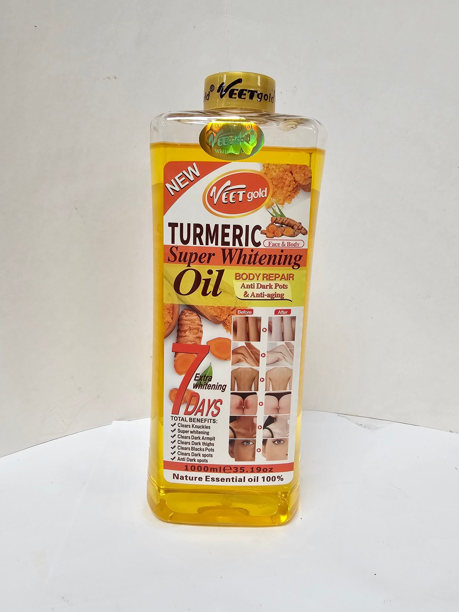 2 Pack Turmeric Body Oil 1000ml + Body Scrub 550g Super Whitening Skin Repair Anti-Aging Removes Wrinkles Dark Spots & Smooths Clears Knuckles PornThap Premium Organic Exfoliating Body Scrub