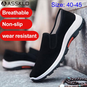 ASSKLO Large size classic Loafers rubber flats shoes Casual shoes Fashion Black laceless men canvas shoes Canvas Shoes Sneakers Low Top Black Shoes High Quality Generic Men's Athletic Shoes Motion
