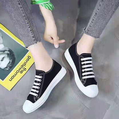 ASSKLO Flats shoes flat heel low top solid color black women's canvas small white shoes versatile version Black shoes