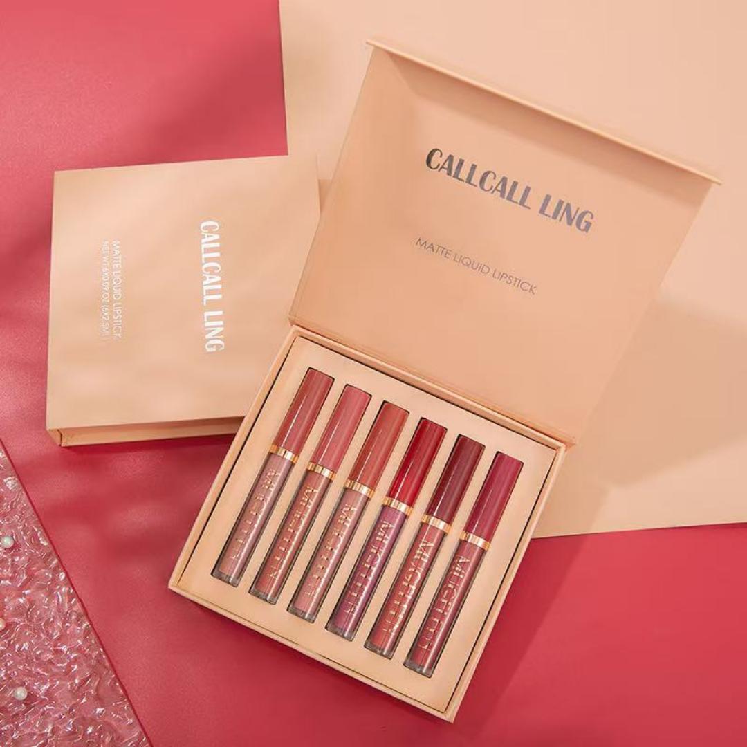 CallCall ling 6PCS/Set Matte Lip Gloss Suit Moisturizing Lip Gloss Long-lasting Liquid Cosmetics Durable Waterproo Fahrenheit Lip Glosses Non-Fading Makeup Multi Color Lipsticks