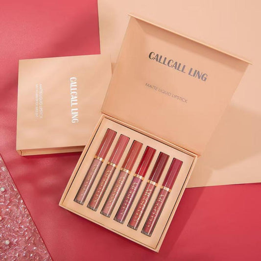 CallCall ling 6PCS/Set Matte Lip Gloss Suit Moisturizing Lip Gloss Long-lasting Liquid Cosmetics Durable Waterproo Fahrenheit Lip Glosses Non-Fading Makeup Multi Color Lipsticks