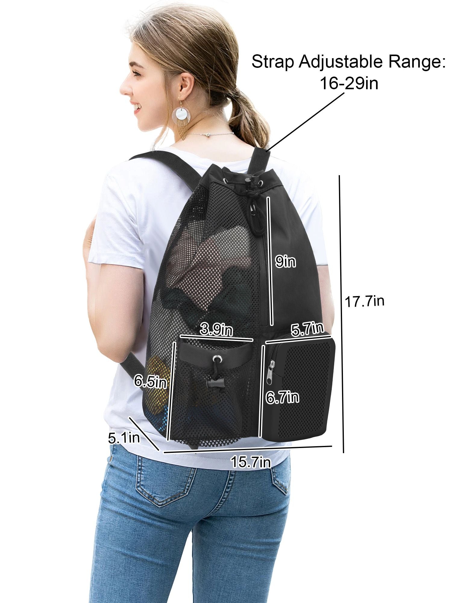Swim Bag Mesh Drawstring Backpack with Wet Dry Pocket, Mesh Equipment Bag for Men Women Swimming, Gym, Beach and Workout Gear