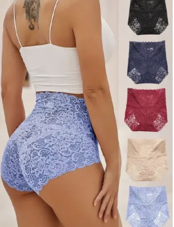 SizeL-2XL 3PCS women's high-waist-tuck lace panties Ladies' hip lift lace breathable lingerie transparent cotton crotch mesh briefs underwear