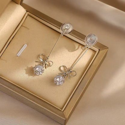 Long bow earrings advanced sense light luxury temperament simple zircon earrings studs fashion personality earrings female summer