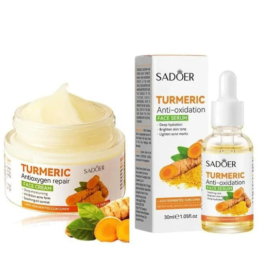 Turmeric Antioxygen Face Cream + Tumeric Anti-Oxidation Face Serum-Evens Out Skin Tone
