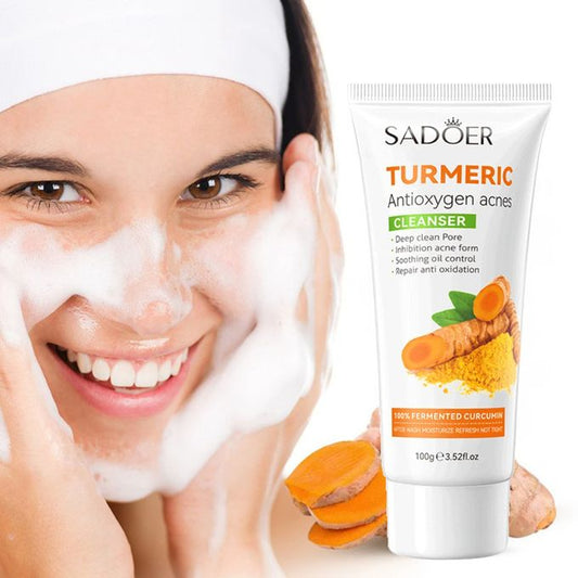 Turmeric Face Wash Deep Cleansing Remove Blackhead Acne Shrink Pores Facial Cleanser Oil Control Whitening Cleanser