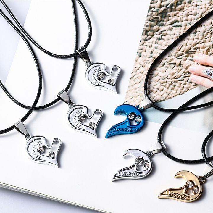 2Pcs/Set Couple Heart Shape I Love You Pendant Necklace Lovers Couples Jewelry Valentine's Gift，Fashion Couple Necklace Jewelry Unisex Lovers Couples Necklaces & Pendants