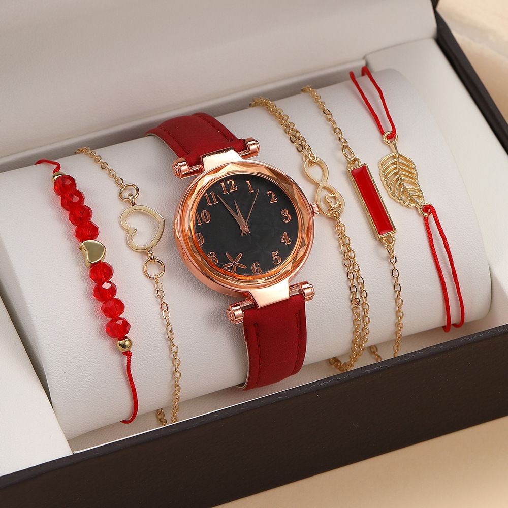 5PCS Set Watch For Women Luxury Leather Analog Ladies Quartz Wrist Watch Fashion Bracelet Watch Set Female Relogio Feminino