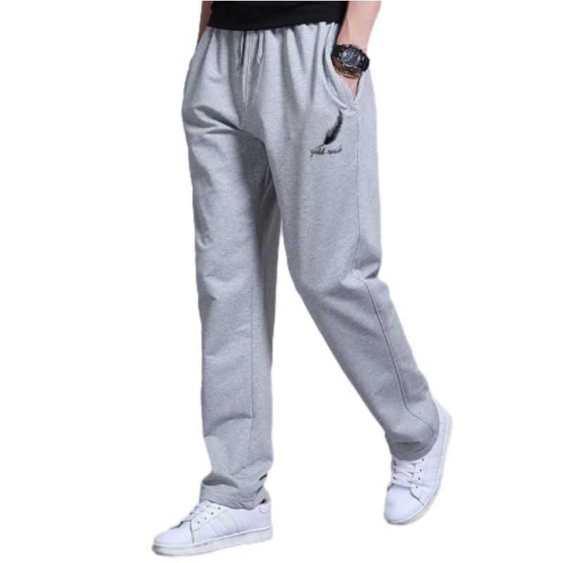 2PC black+grey Men's clothes thin ice silk pants students clothing boys loose straight leg sweatpants trousers Dad long casual sports pants
