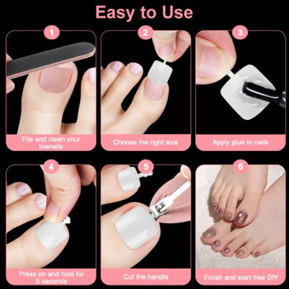 1000pcs Toe Nail Tips, Short Square False Soft Gel Full Cover Toenails, 10 Sizes