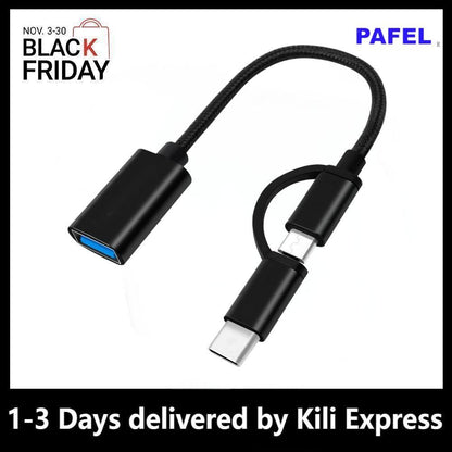 PAFEL 2 in 1 OTG USB Adapter micro usb &Type C to USB 3.0 Adapter USB Cable For Macbook pro Samsung Huawei Xiaomi USB Data Cable OTG 2 in 1 Black