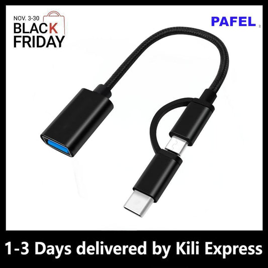 PAFEL 2 in 1 OTG USB Adapter micro usb &Type C to USB 3.0 Adapter USB Cable For Macbook pro Samsung Huawei Xiaomi USB Data Cable OTG 2 in 1 Black