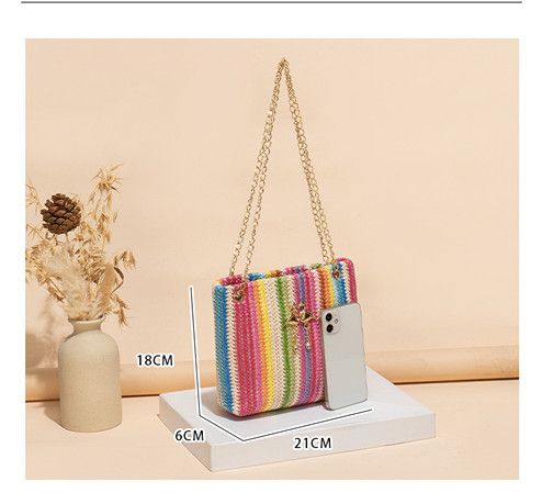 Trend Rainbow Woven Tote Bag Women's Shoulder Bag Simple contrast color swan decorative tote bag