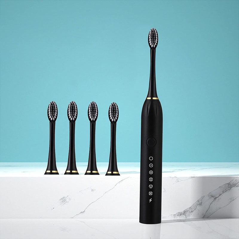 Ultrasonic Electric Toothbrush Rechargeable USB Waterproof Sonic Automatic Tooth Brush with 6 Modes 4 Brush Heads