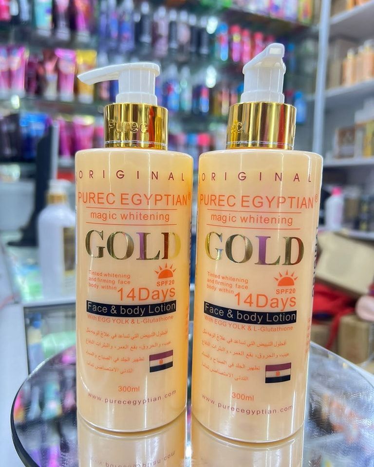 Purec Egyptian Magic Whitening Gold Face And Body Lotion 300ml Anti-Blemish and Anti-spot Body Lotion Anti-dark Spot and Anti-blemishes. Hydrates, Reduces Wrinkles, Absorbs Quickly