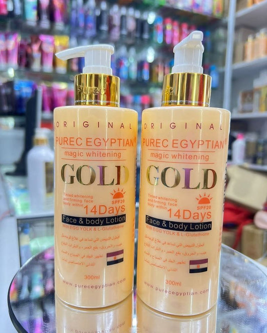 Purec Egyptian Magic Whitening Gold Face And Body Lotion 300ml Anti-Blemish and Anti-spot Body Lotion Anti-dark Spot and Anti-blemishes. Hydrates, Reduces Wrinkles, Absorbs Quickly