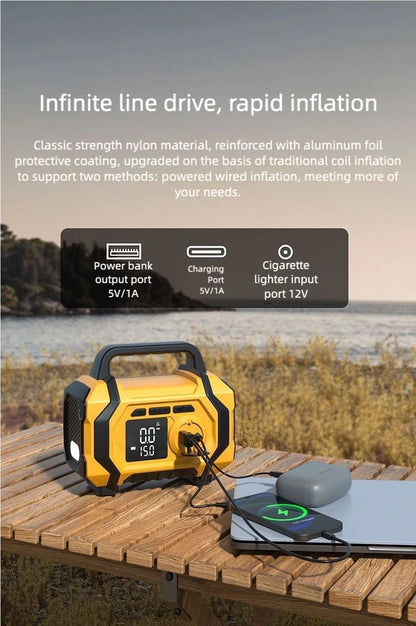 8000mAh Smart Car Jump Starter & High-Pressure Tire Inflator, 3-in-1 Jump Start + Inflation + Power Bank, Wireless Inflation Supported