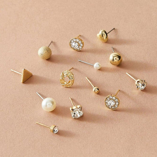 Fashion Lady Alloy Jewelry Love Cross Twist Ring Imitation Pearl Stud Earrings 6 Pieces / set Jewellery MMSHOP Amazon Hot Sale Gold as picture