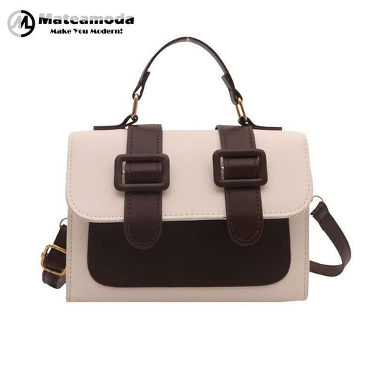 Mateamoda Chic Dual Buckle Medium Satchel Bag with Adjustable Strap Crossbody Bag