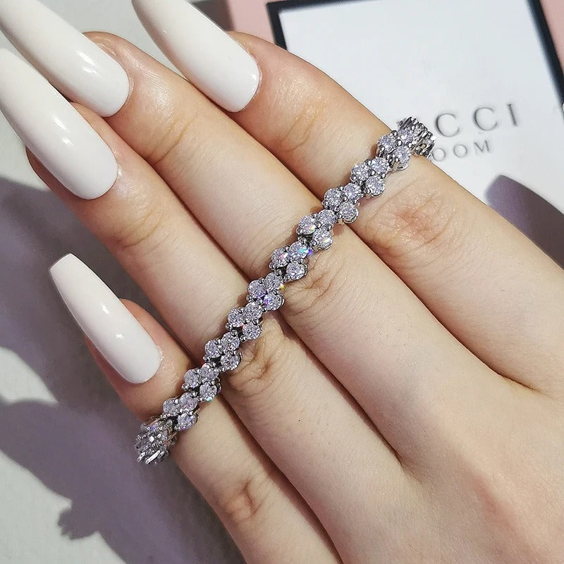 Luxury Roman Crystal Bracelets For Women Fashion Heart Chain Bracelets Rhinestone Bangle Bridal Jewelry Accessories