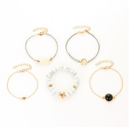 Fashion All-match Women's Alloy Pineapple Love Map Beaded Bracelet Jewellery MMSHOP Amazon Hot Sale 5 Pieces / set Gold as picture