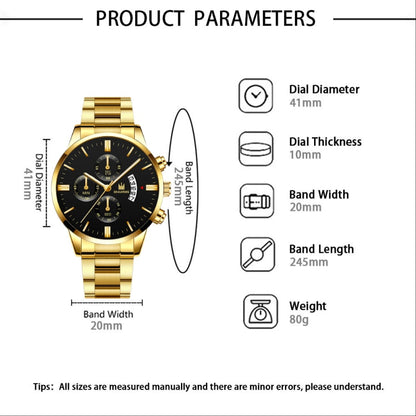 Three Eye Men's Steel Band Watches Business Leisure Calendar Quartz Male Watchs Watche For Fashion Men