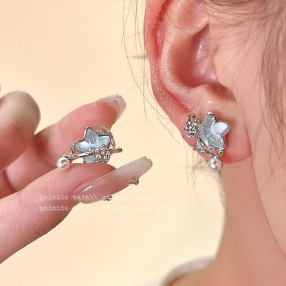 The new five-pointed star pearl ear clip personality everything does not collide with the sweet ear clip earrings