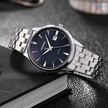 Fashion Mens Watches Luxury Silver Stainless Steel Quartz Wrist Watch Man Business Watch for Men Calendar Clock