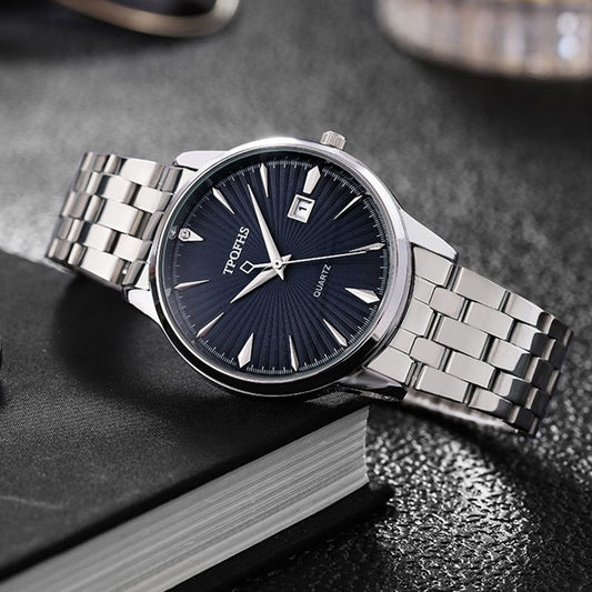 Fashion Mens Watches Luxury Silver Stainless Steel Quartz Wrist Watch Man Business Watch for Men Calendar Clock