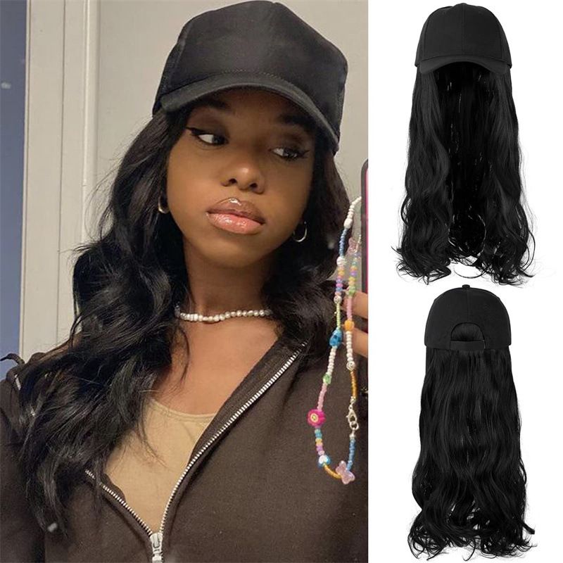 Wig female cap simulation long hair body wave fashion hat wig black curly wigs