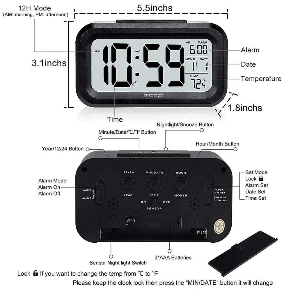 Digital Smart Alarm Clock Table Electronic Watches Desk Decoration and Accessory Calendars for Home Child Bedside Comfort