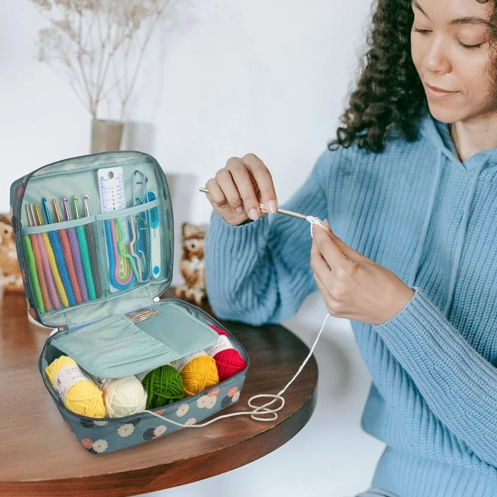 58pcs Portable Crochet Kits with Bag Knitting Tool DIY Sewing Ruler Needles Yarn Complete Set of Crochet Material Kit